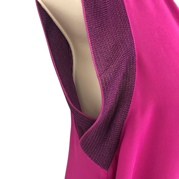 CAbi Campo Fuchsia Pink Split V Neck Popover Tunic Top Mesh Cap Sleeves - Picture 6 of 16